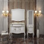 Комплект мебели Опадирис Лаура 100 белый/бежевая патина с мраморной столешницей